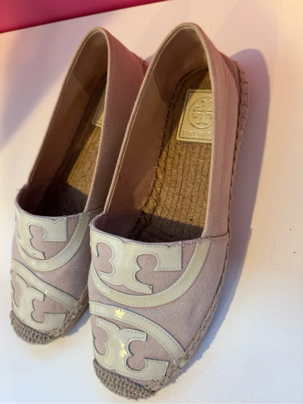 Tory Burch Blush Pink and Cream Logo Espadrille Flats